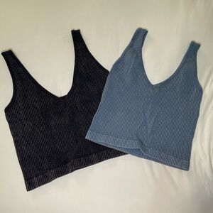 Ribbed Knit V-Neck Tank Top - Black and Blue